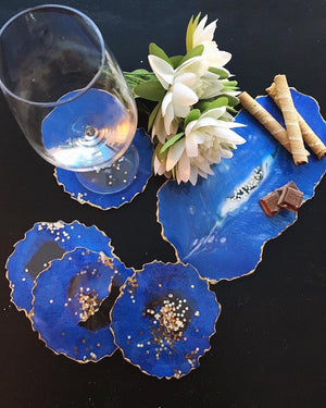 Stylish Lifestyle Items Made With Epoxy Resin - Julia Resin Art - Blue Gold Resin Coasters 