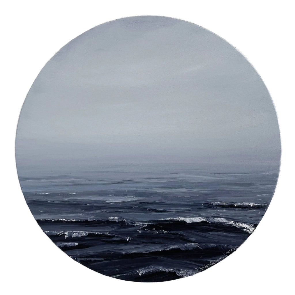 "Far From Home" is a semi-abstract seascape, ideal as reflective coastal wall art for beach house artwork. thumbnail