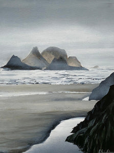 This landscape painting from Australia is inspired by distant, hazy shores. Australian landscape. landscape art. Front