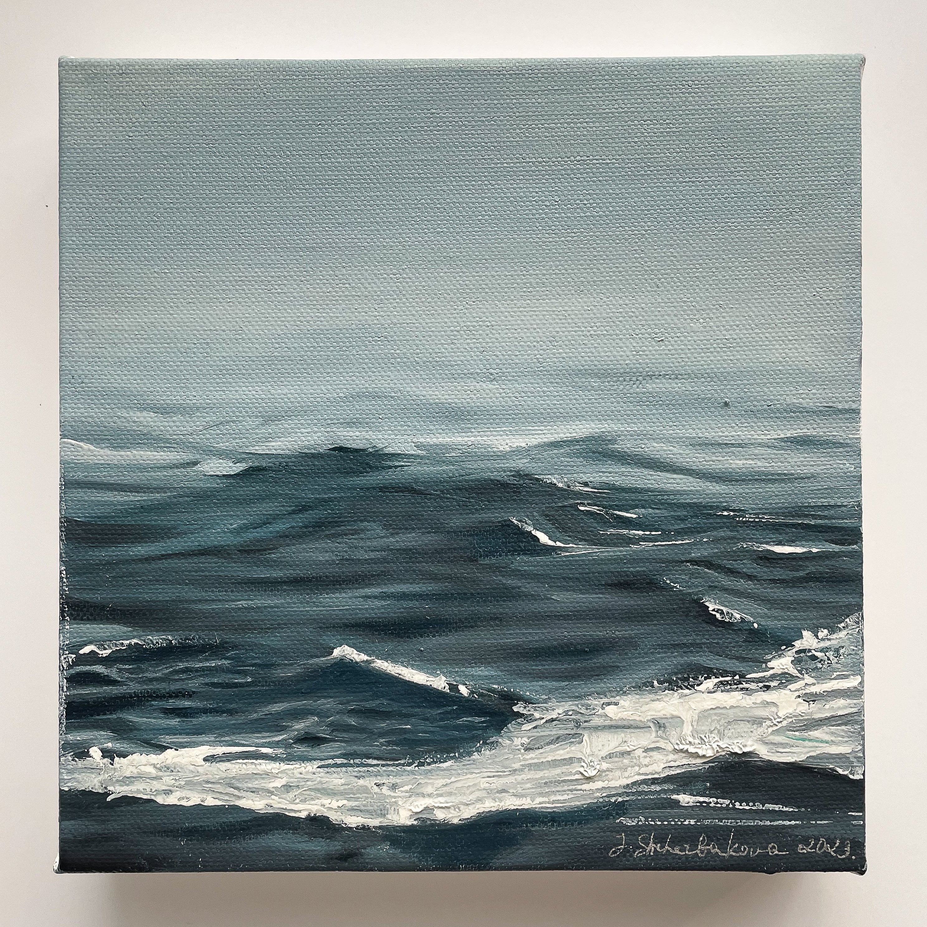 Abstract stormy seascape in coastal wall art, symbolising hope, perfect beach wall art for beach house artwork. Front
