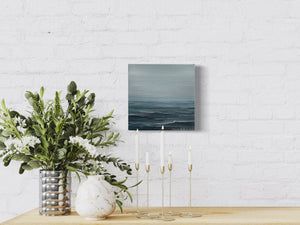 Twilight seascape in beach wall art with pink horizon, perfect coastal wall art for beach house artwork. Interior
