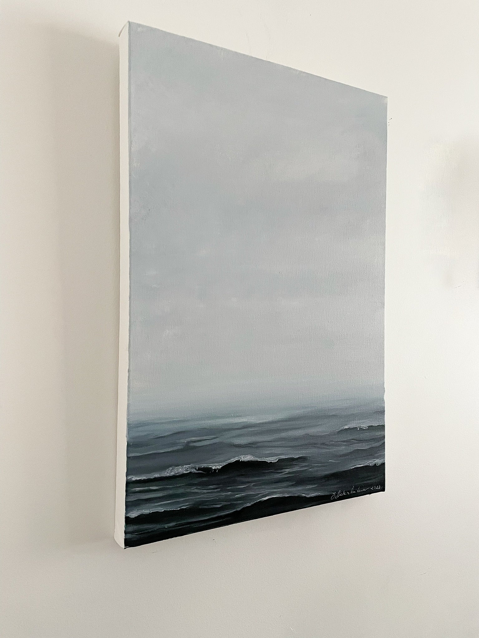 "Serenity" is a calming seascape in coastal wall art, perfect beach wall art for peaceful beach house artwork. Side
