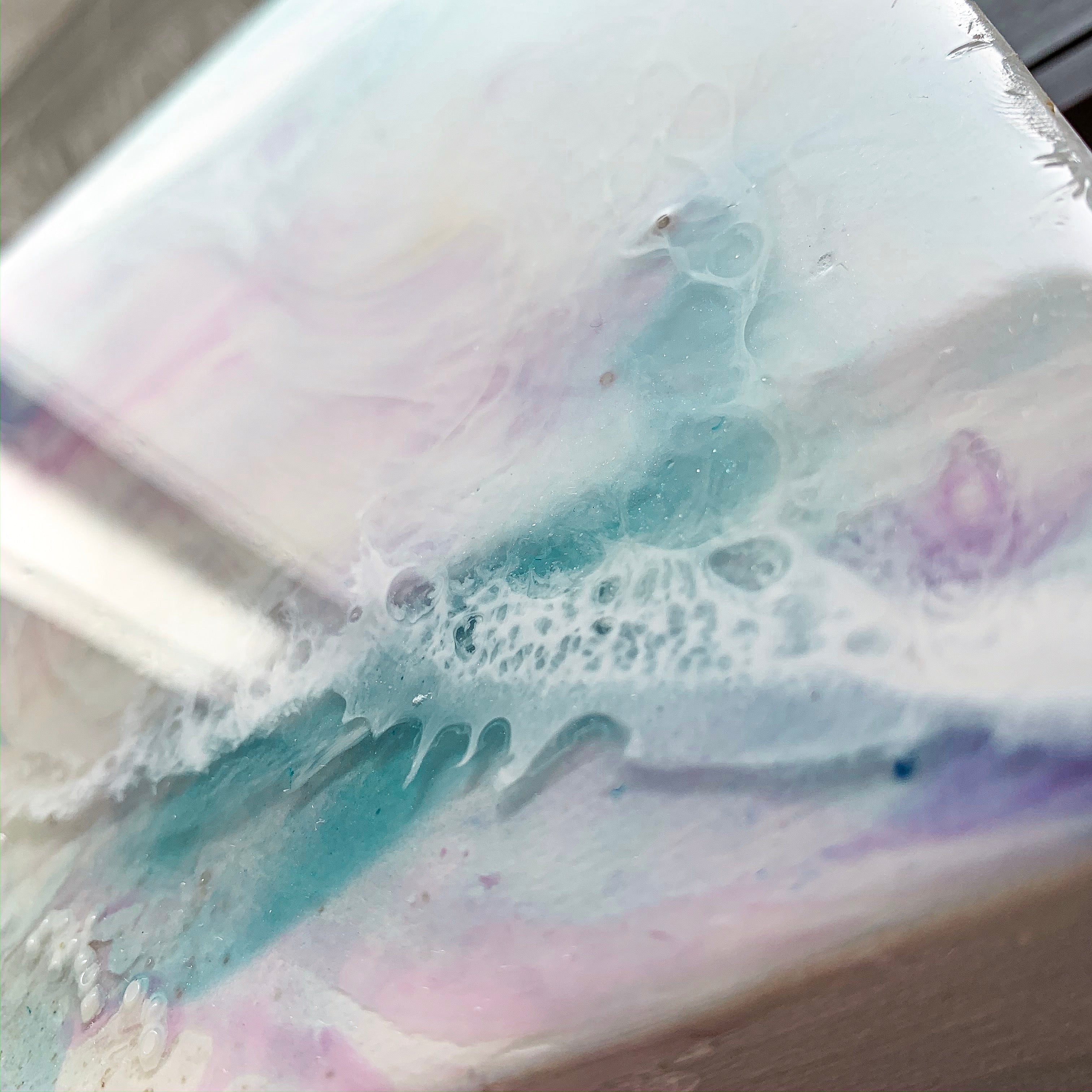 Vibrant Abstract Teal and Pink Painting With Epoxy Resin - Julia Resin Art