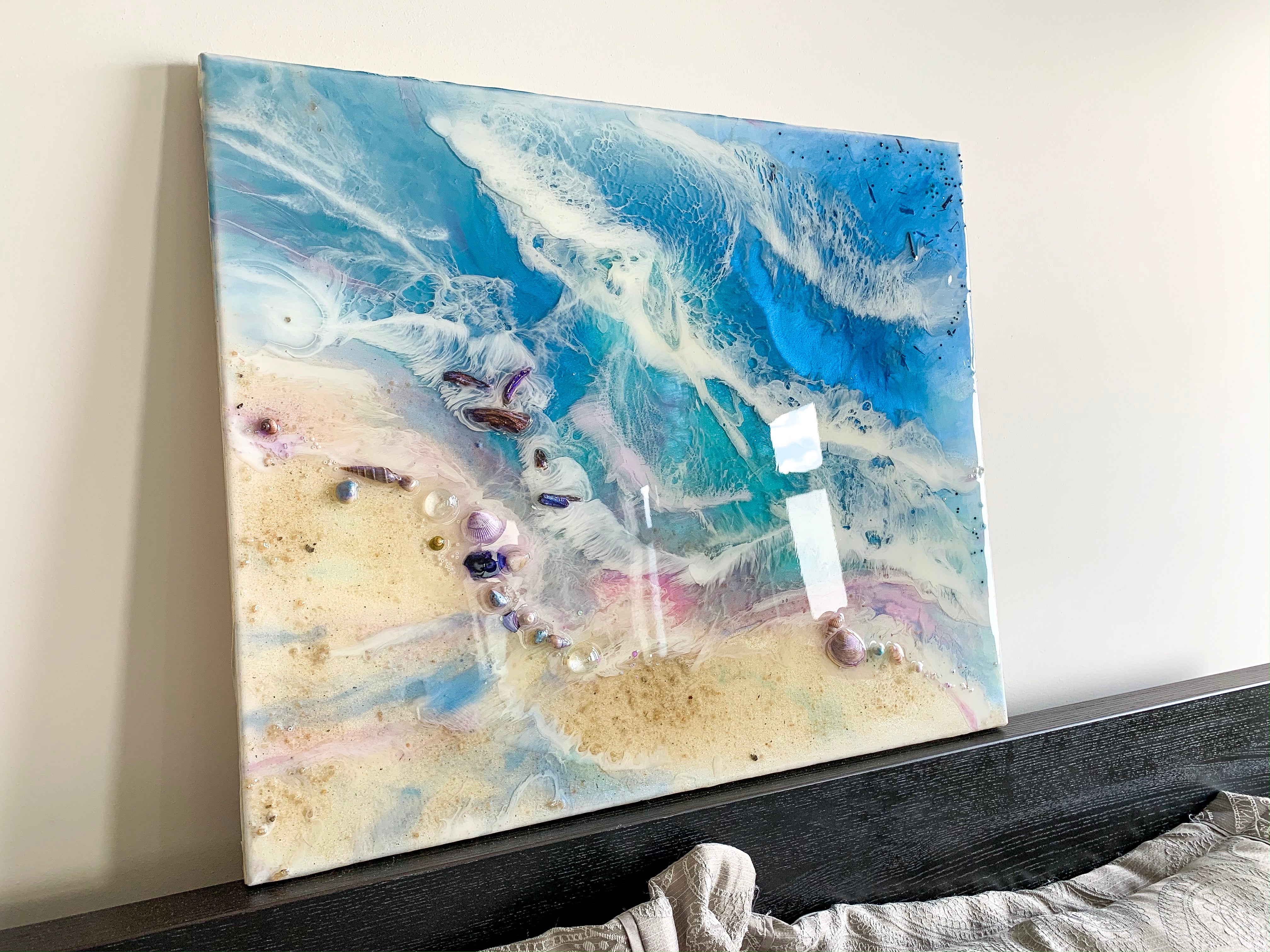 Abstract Seascape Ocean Painting With Teal Colours - Julia Resin Art