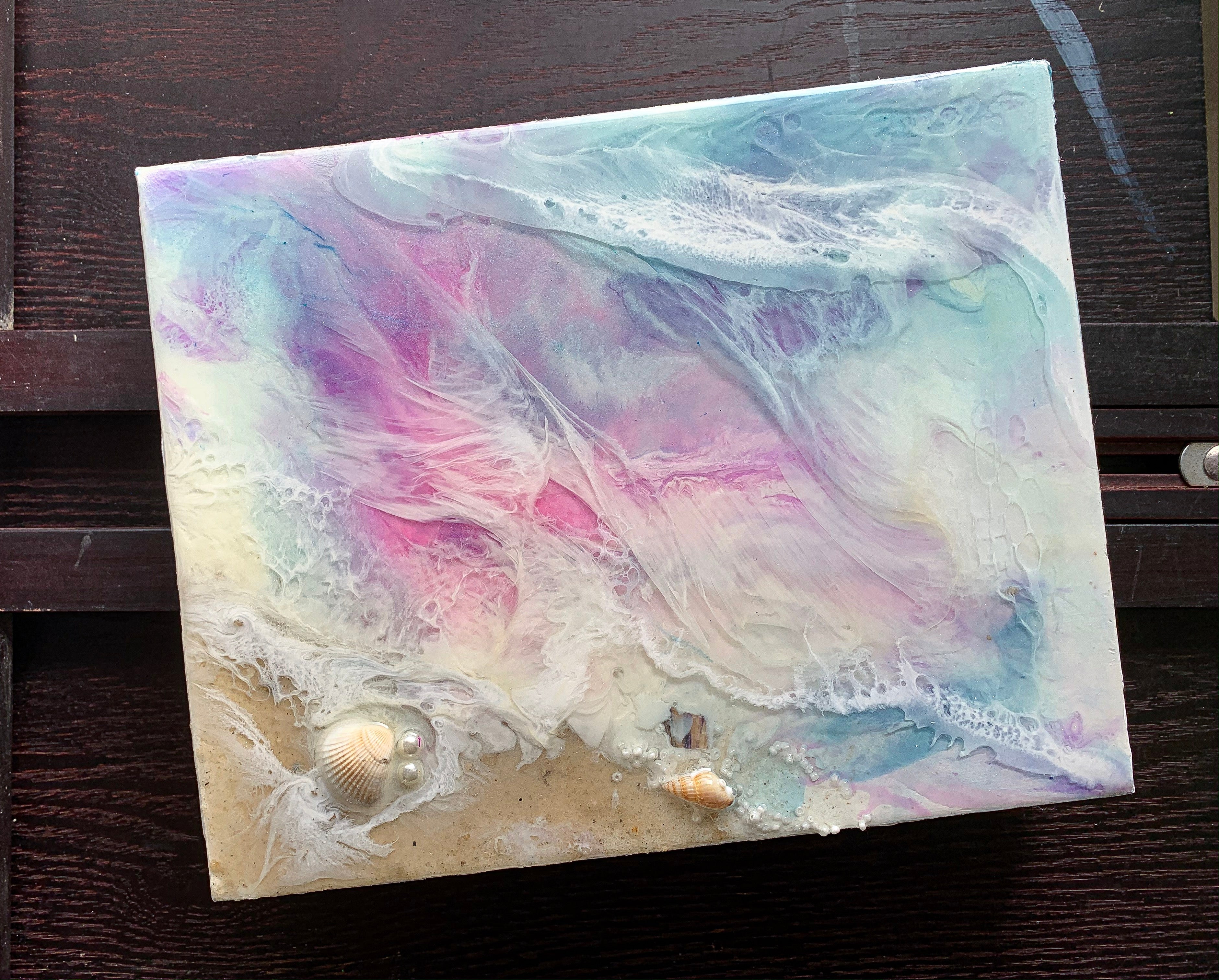 Vibrant Abstract Teal and Pink Painting With Epoxy Resin - Julia Resin Art