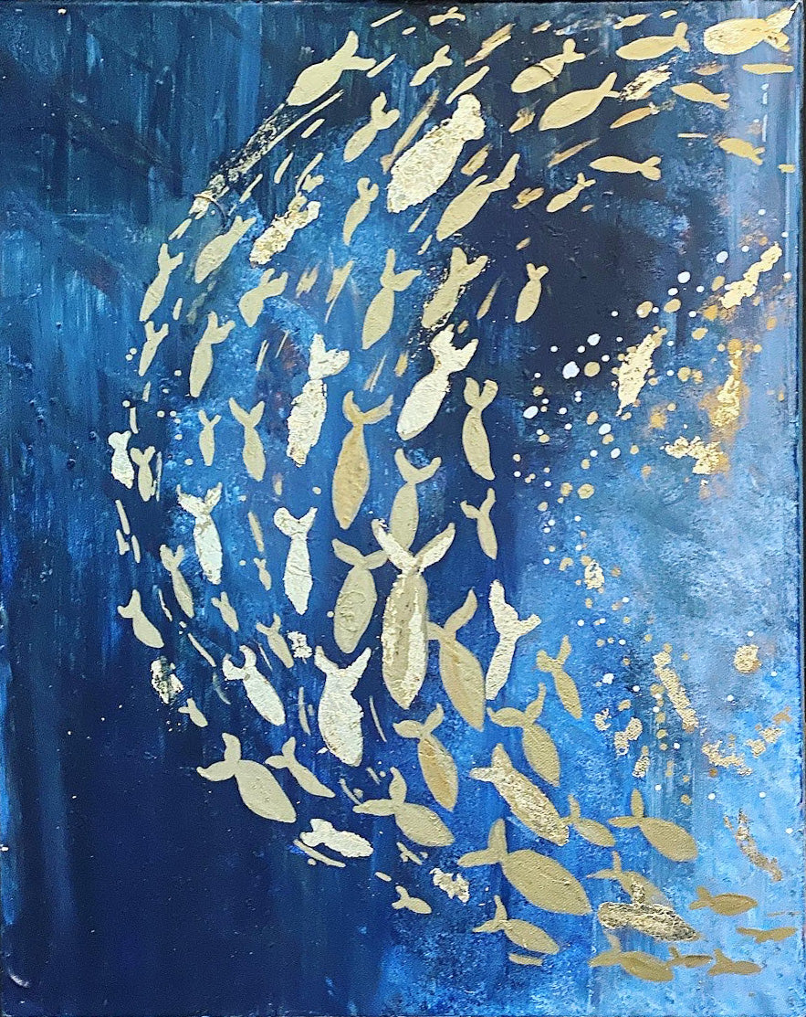 Fish Blues: Acrylic Wall Picture, Painting On Canvas