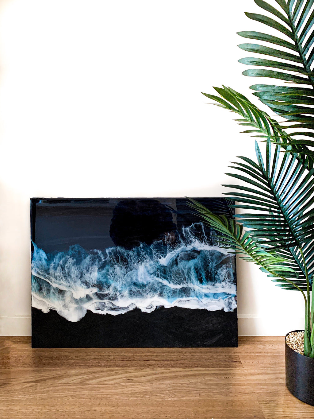 Abstract Ocean Painting With Black, Blue and Teal colours - Julia Resin Art - Interior view