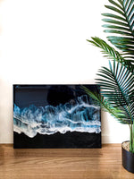 Load image into Gallery viewer, Abstract Ocean Painting With Black, Blue and Teal colours - Julia Resin Art - Interior view
