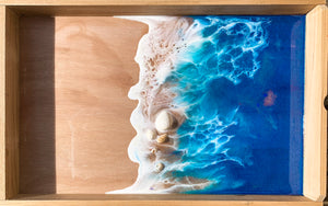 Wooden Food Tray: Ocean Painting On Resin - Julia Resin Art