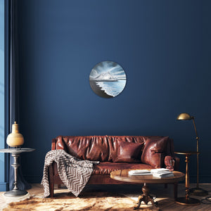 Landscape painting from Australia inspired by Iceland, capturing love and memory in dreamy landscape art. Interior blue
