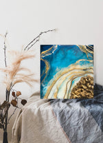 Load image into Gallery viewer, Blue ‘n’ Gold: Epoxy Resin Artwork, Wall Art
