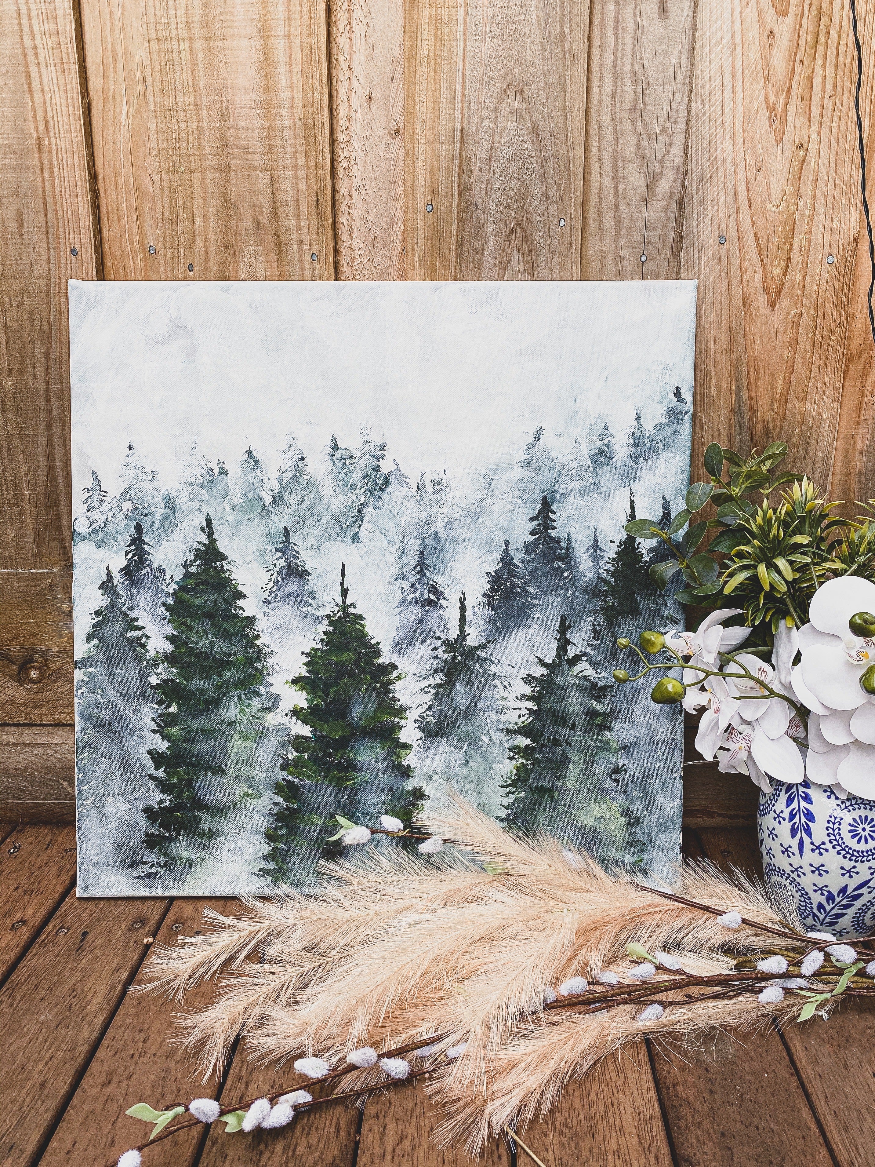 Pines: Landscape Canvas, Green and White
