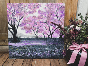 Sakura: Landscape Artwork With Acrylics On Wooden Panel