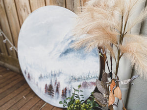 Winter Mystery: Forest Wall Art on Round Canvas