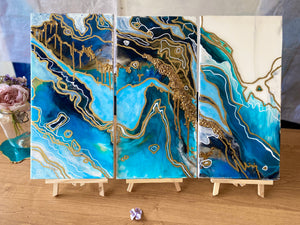 Northern Caves Trio: Abstract Resin Artwork On Canvas