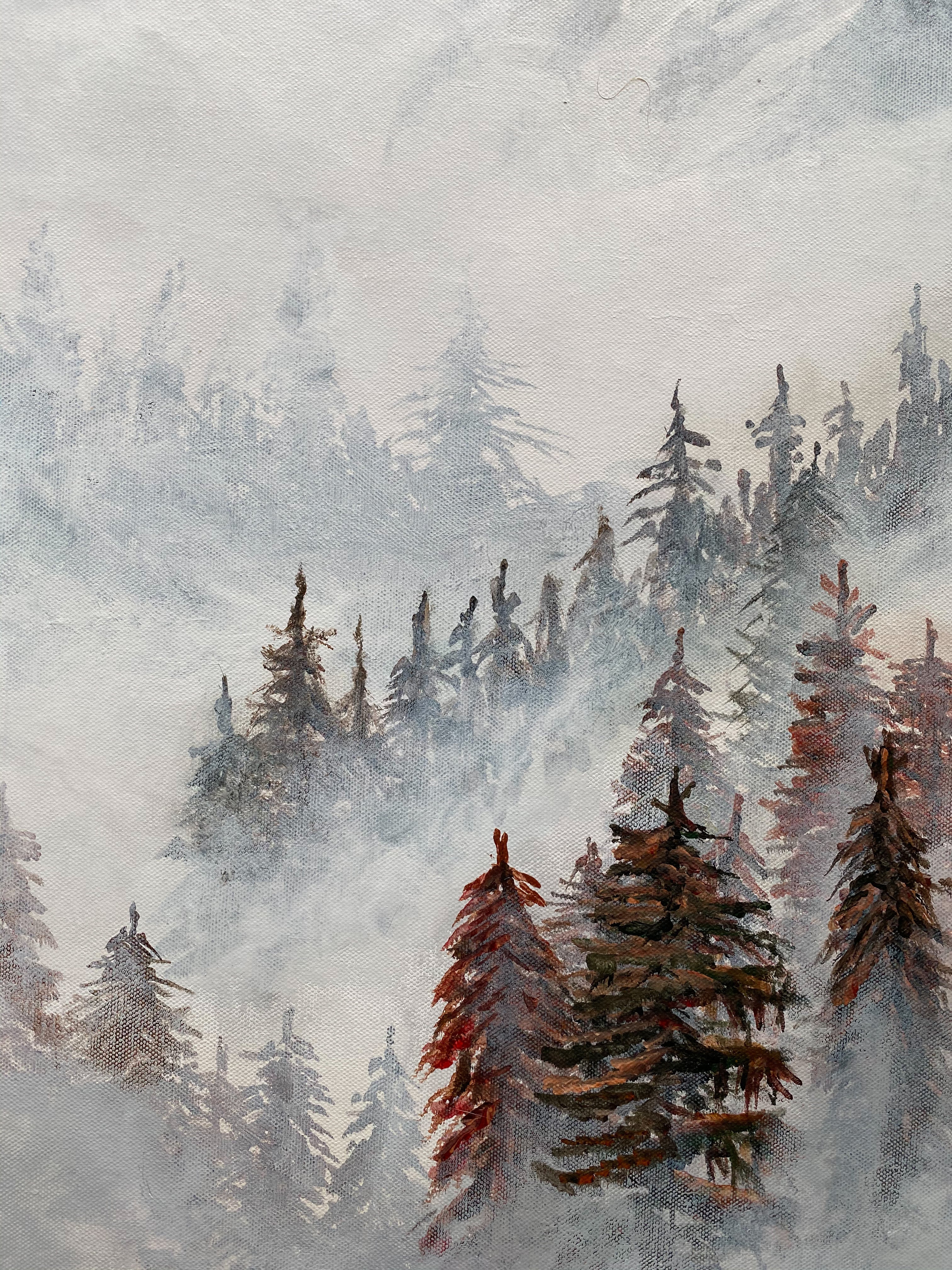 Winter Mystery: Forest Wall Art on Round Canvas