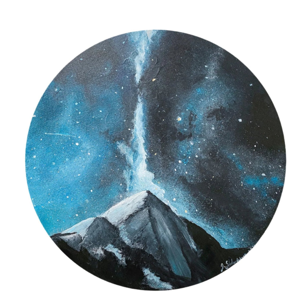 Landscape painting from Australia of a mountain under starry night,  landscape paintings for sale. Front.
